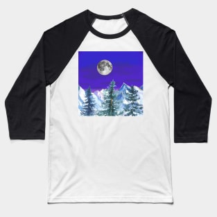 Full Moon over Mountain Forest Baseball T-Shirt